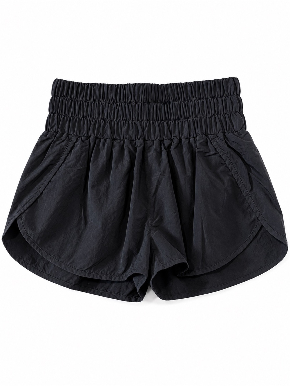 Zenana Black Athletic Shorts High Rise Smocked Waist Size M